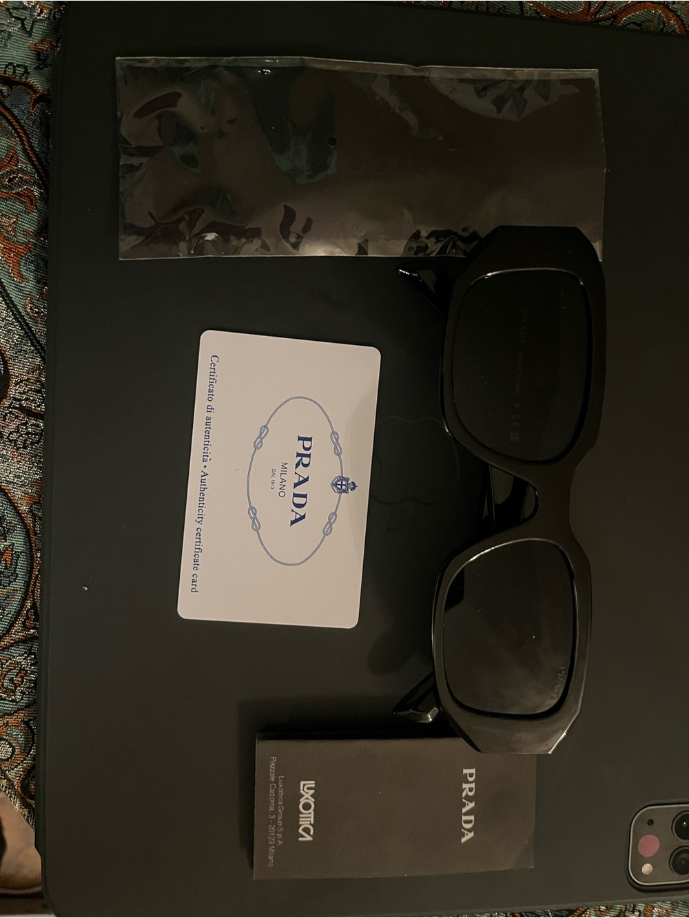 Prada Glossy Black Oversized Rectangular Sunglasses